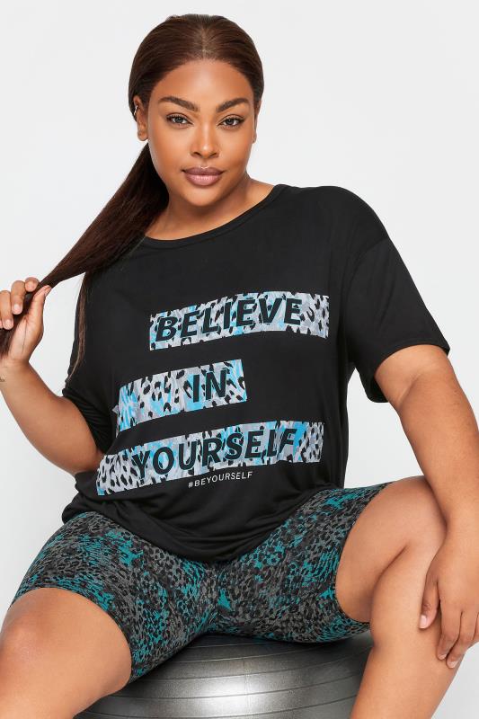  Grande Taille YOURS ACTIVE Curve Black 'Believe In Yourself' Slogan Top