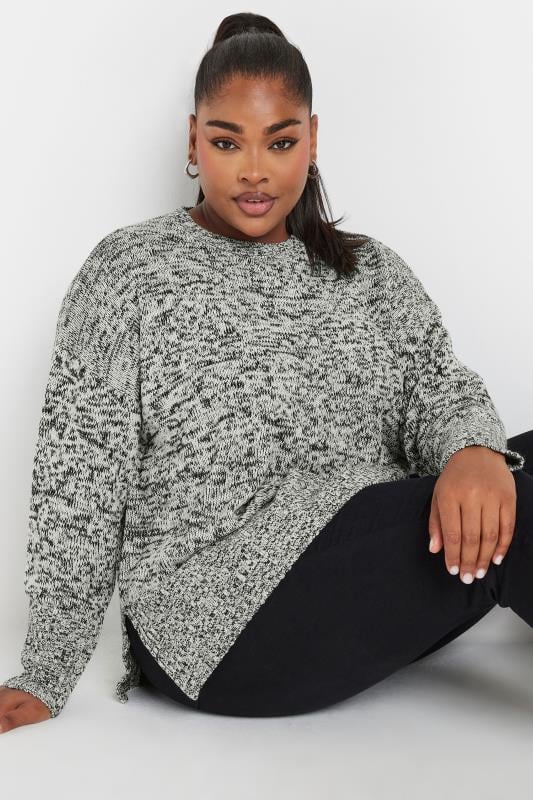 YOURS Curve Grey & Black Twist Knit Jumper | Yours Clothing 2