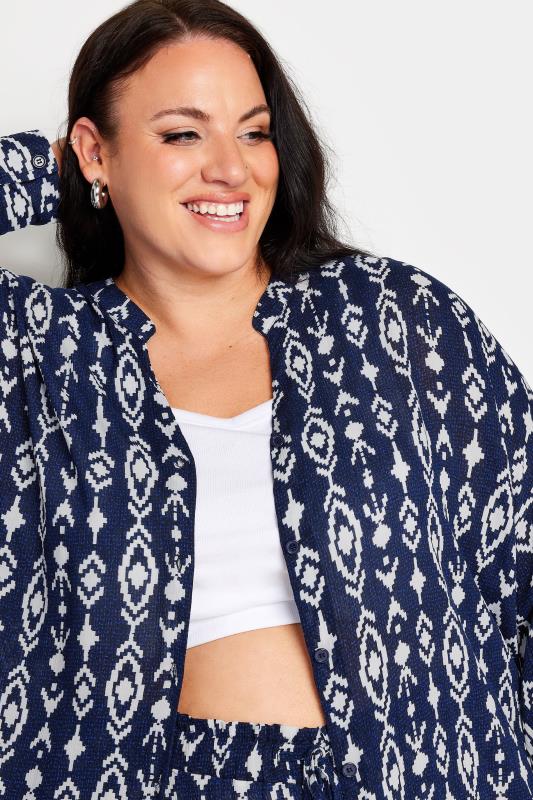 YOURS Plus Size Black Abstract Print Crinkle Beach Shirt | Yours Clothing 5