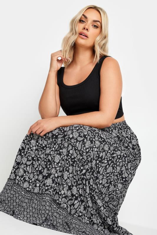 YOURS Plus Size Black Floral Print Tiered Maxi Skirt | Yours Clothing 6
