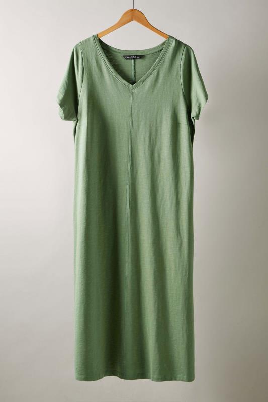 EVANS Plus Size Khaki Green Cotton Midi Dress | Evans 5