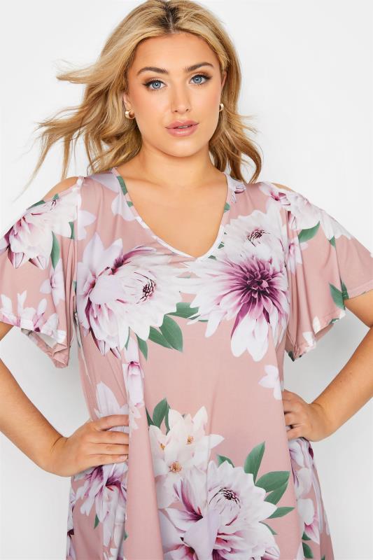 YOURS LONDON Plus Size Blue Floral Print Cold Shoulder Swing Top | Yours Clothing 4