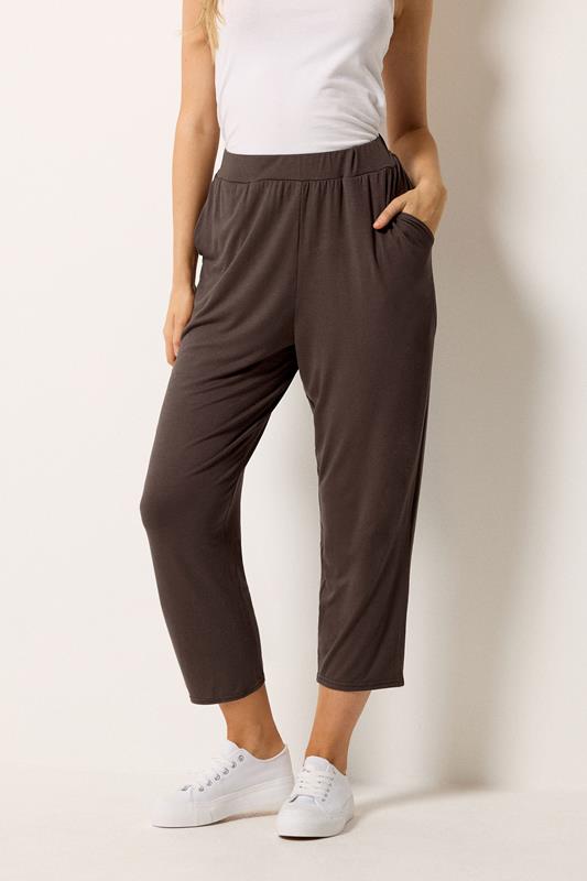 M&Co Chocolate Brown Cropped Hareem Trousers | M&Co 1