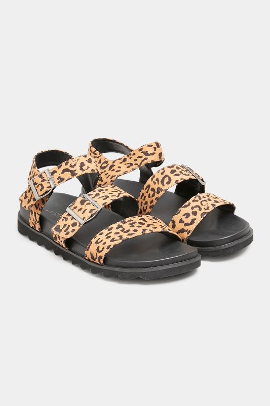 Black Leopard Print Buckle Sandals In Extra Wide Fit | Yours Clothing 2