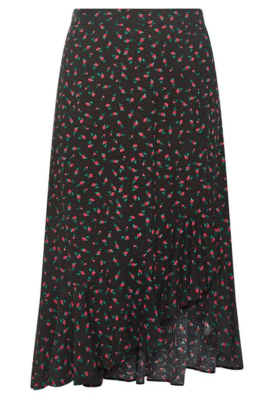 YOURS Plus Size Black Ditsy Floral Ruffle Skirt | Yours Clothing 5
