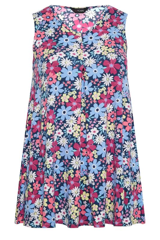 YOURS Plus Size Blue Floral Print Swing Vest Top | Yours Clothing  6