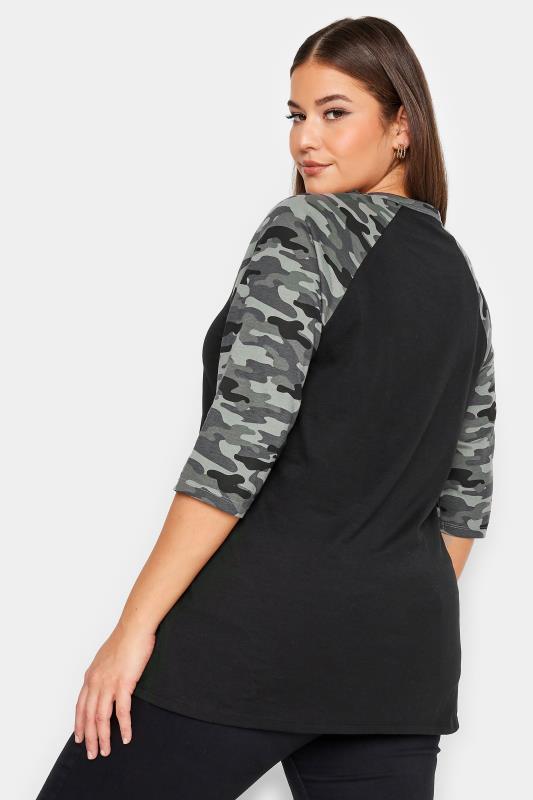 YOURS Plus Size Black Camo Print Lace Up Eyelet Top | Yours Clothing 3