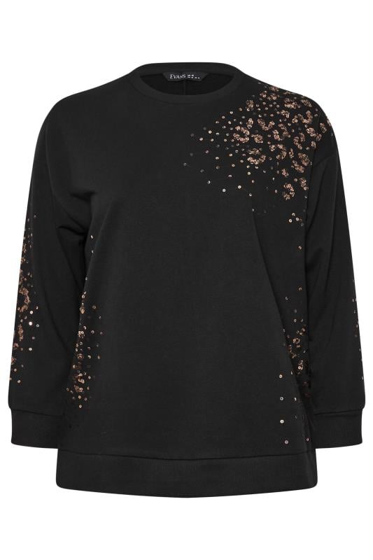 EVANS Plus Size Black & Bronze Sequin Embellished Sweatshirt | Evans 5