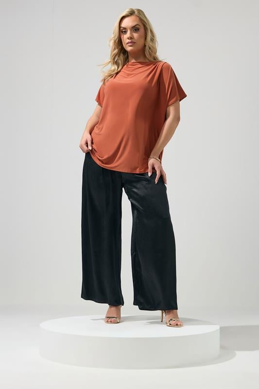 YOURS LONDON Plus Size Rust Orange Drape Shoulder Top | Yours Clothing 1