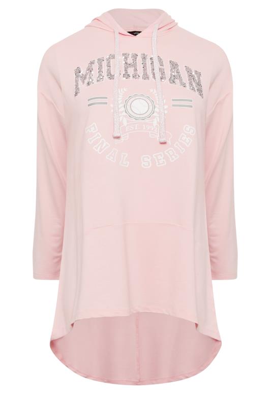 Curve Plus Size Light Pink 'Michigan' Slogan Longline Dip Back Hoodie | Yours Clothing  6