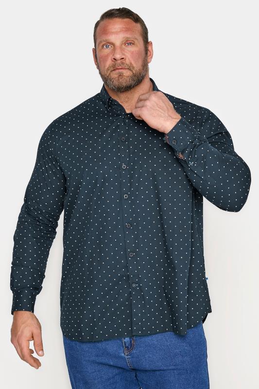 Plus Size  D555 Navy Square Print Cotton Shirt
