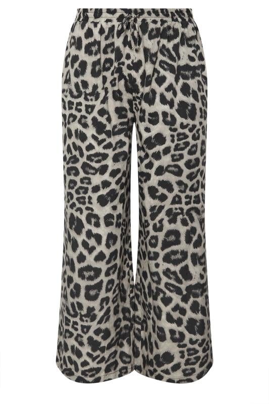 YOURS Plus Size Grey Leopard Print Wide Leg Trousers | Yours Clothing  6