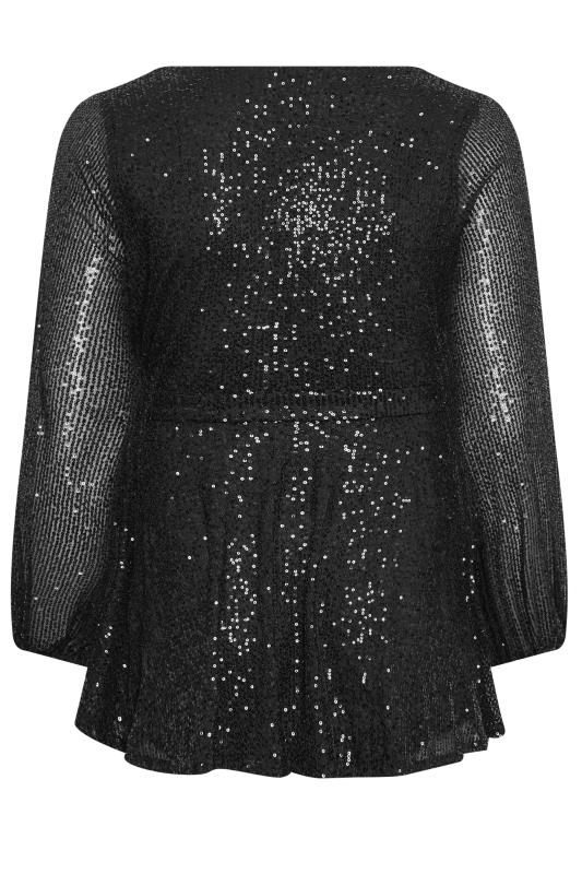 YOURS LONDON Plus Size Black Sequin Wrap Top | Yours Clothing 7