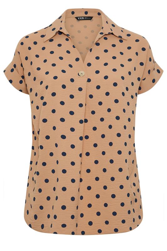 YOURS Plus Size Natural Brown Polka Dot Pleat Front Shirt | Yours Clothing 5