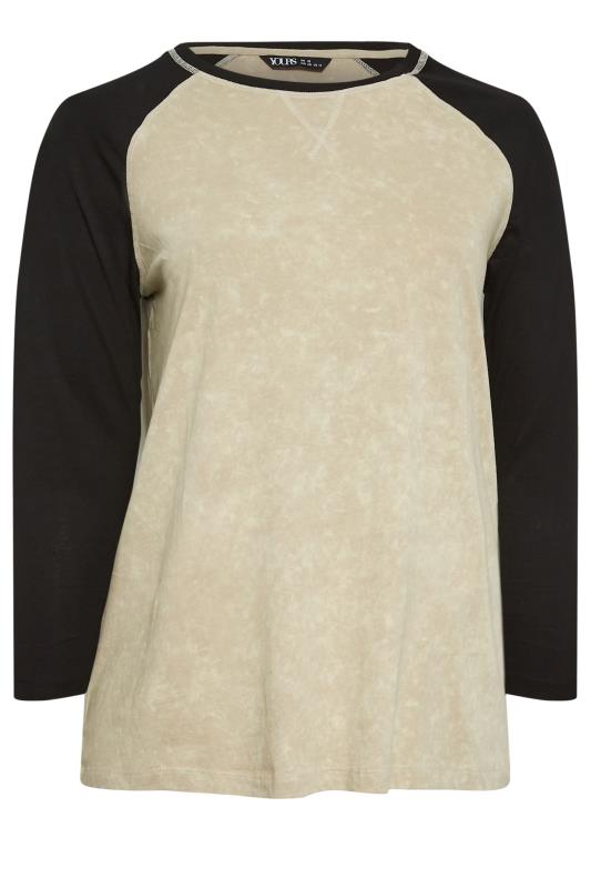 YOURS Curve Natural Beige & Black Long Sleeve Raglan Top | Yours Clothing 7