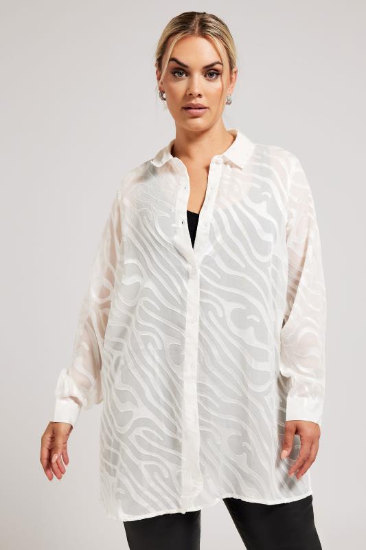 YOURS LONDON Plus Size White Zebra Print Mesh Shirt | Yours Clothing 1