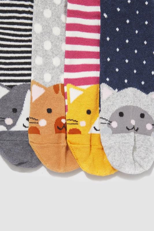 4 PACK Multicoloured Cat Socks | Yours Clothing