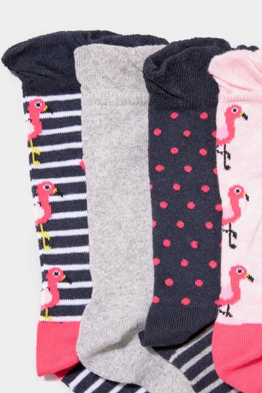 4 PACK Pink Flamingo Socks | Yours Clothing