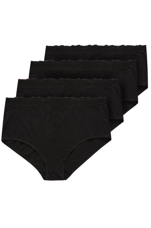 4 PACK Curve Black Lace Trim High Waisted Full Briefs 2