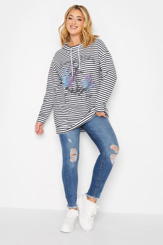 YOURS Plus Size Curve White & Black Stripe Anchor Print Sweatshirt | Yours Clothing  2