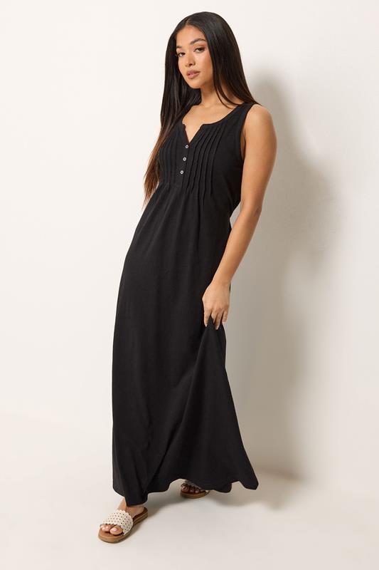 M&Co Petite Black Sleeveless Cotton Henley Maxi Dress | M&Co 1