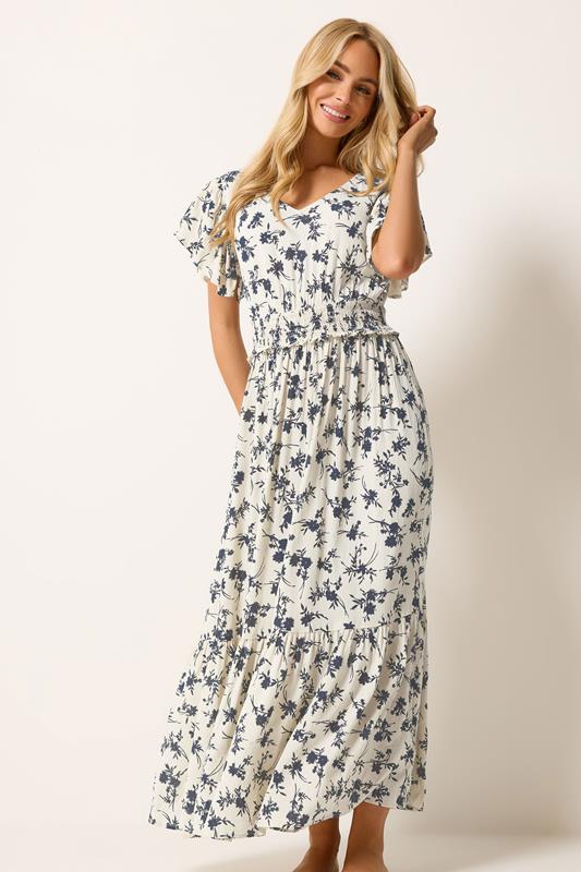 M&Co ivoorkleurige bloemenprint maxi-jurk met geworpen taille