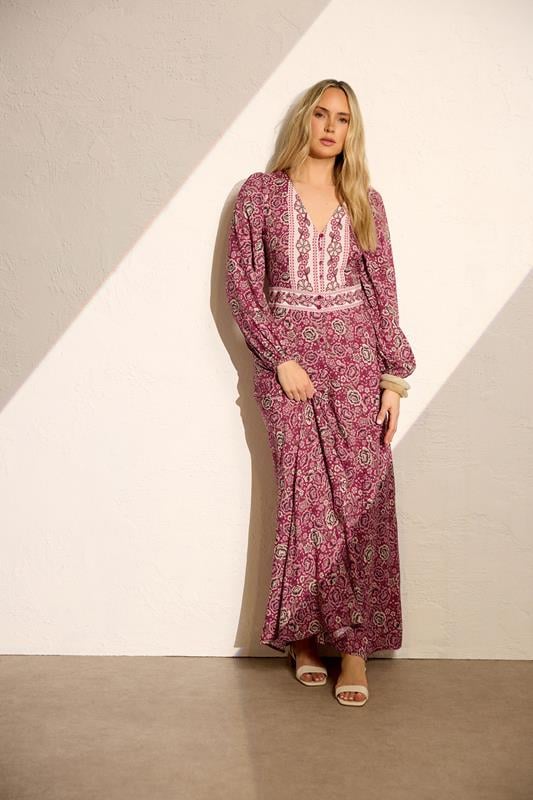  LTS Tall Berry Red Floral Button Maxi Dress