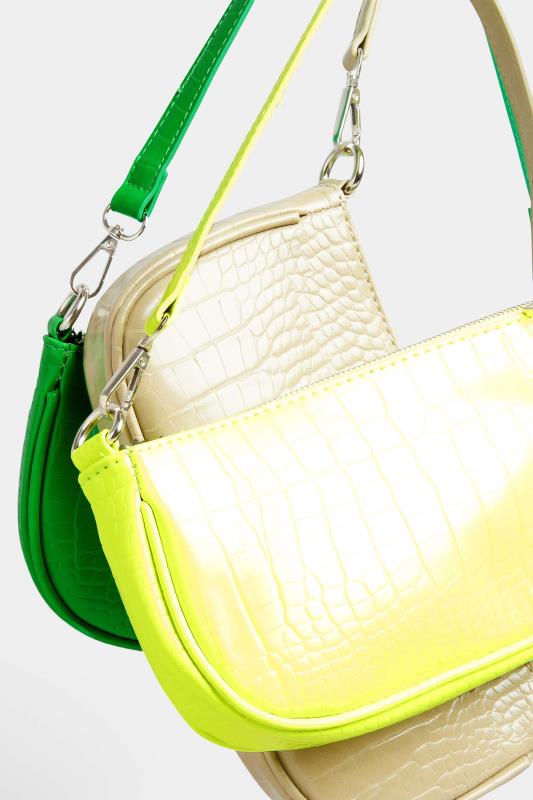 Neon Yellow Faux Croc Shoulder Bag 6