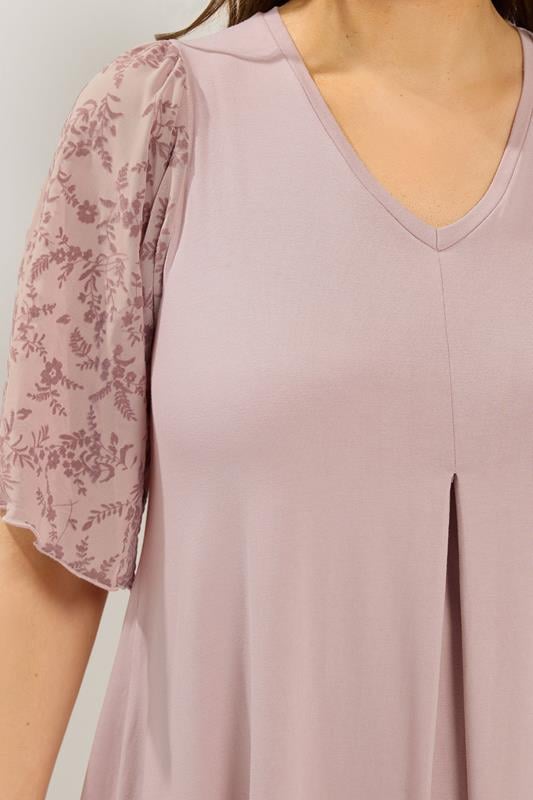 YOURS Plus Size Pink Pleat Front Floral Sleeve Top | Yours Clothing 4