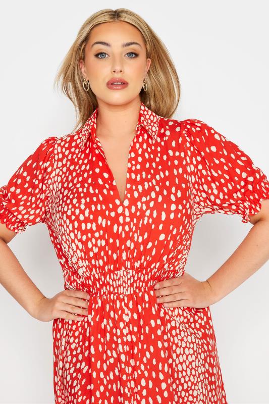 YOURS LONDON Plus Size Red Dalmatian Print Shirred Waist Dress | Yours Clothing 4