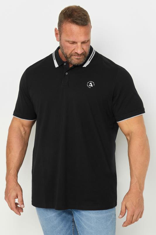 JACK & JONES Big & Tall Black 3D Logo Polo Shirt | BadRhino 1