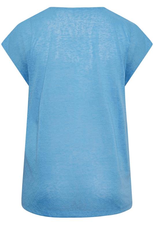 YOURS Plus Size Blue Linen Look T-Shirt | Yours Clothing 7