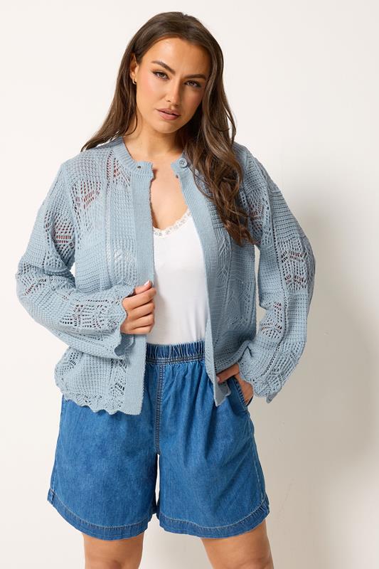  YOURS Cardigan bleu en maille crochetée 