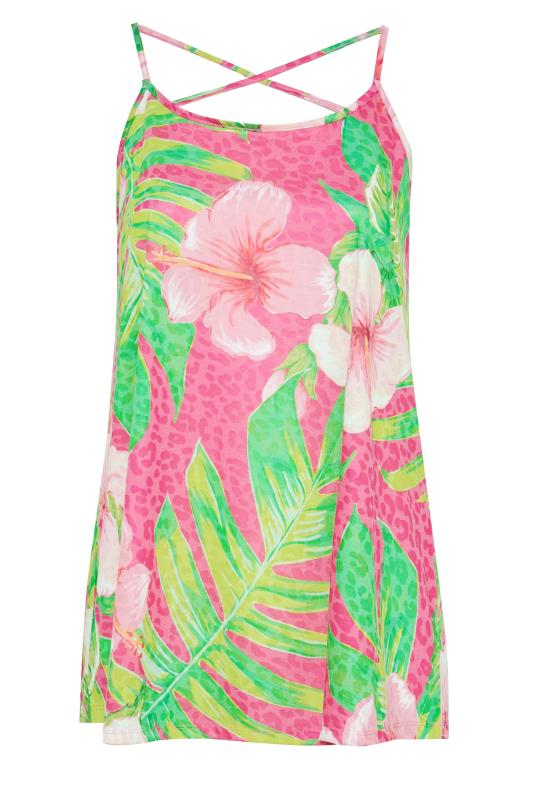 Curve Pink Tropical Print Strappy Vest Top_X.jpg