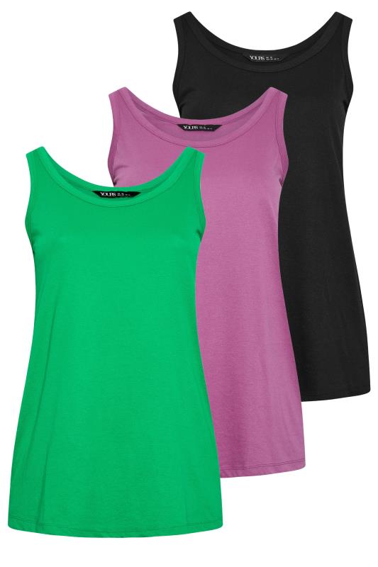 YOURS 3 PACK Plus Size Green & Purple Vest Tops | Yours Clothing 8