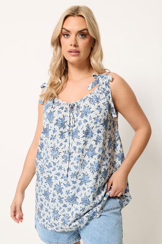  YOURS top sin mangas blanco con lunares florales y tirantes