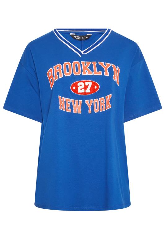 YOURS Plus Size Blue 'Brooklyn New York' Slogan V-Neck T-Shirt | Yours Clothing 7