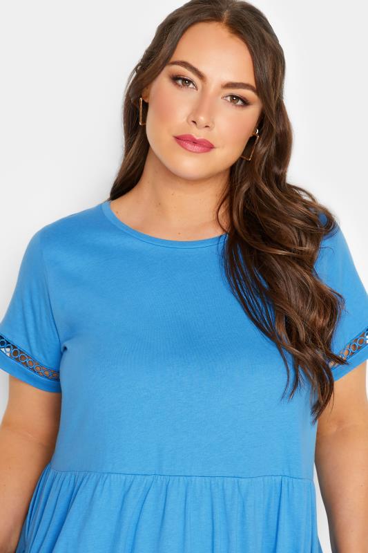 LIMITED COLLECTION Plus Size Blue Crochet Trim T-Shirt Dress | Yours Clothing 4
