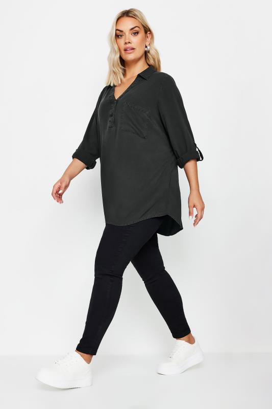 YOURS Plus Size Black Overhead Chambray Shirt | Yours Clothing  3