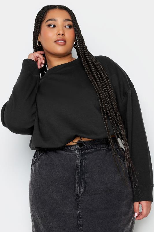 LIMITED COLLECTION Plus Size Black Cropped Sweatshirt | Yours Clothing 1