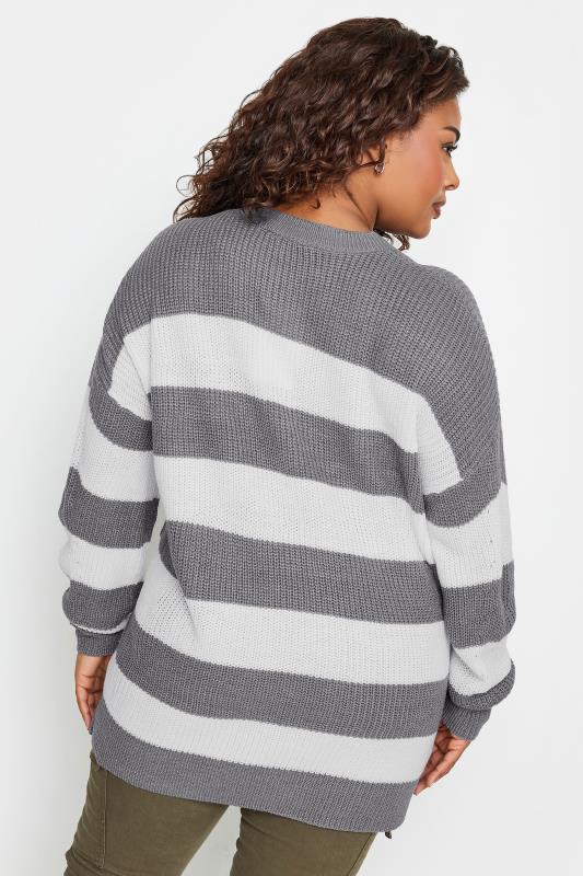 YOURS Plus Size Grey Stripe Ribbed Knit Jumper | Yours Clothing 3