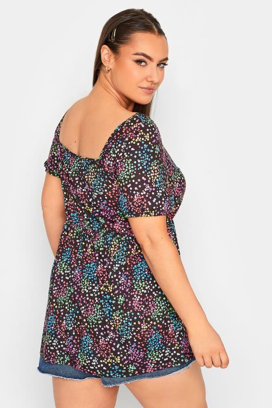 LIMITED COLLECTION Plus Size Black Ditsy Print Square Neck Top | Yours Clothing 3