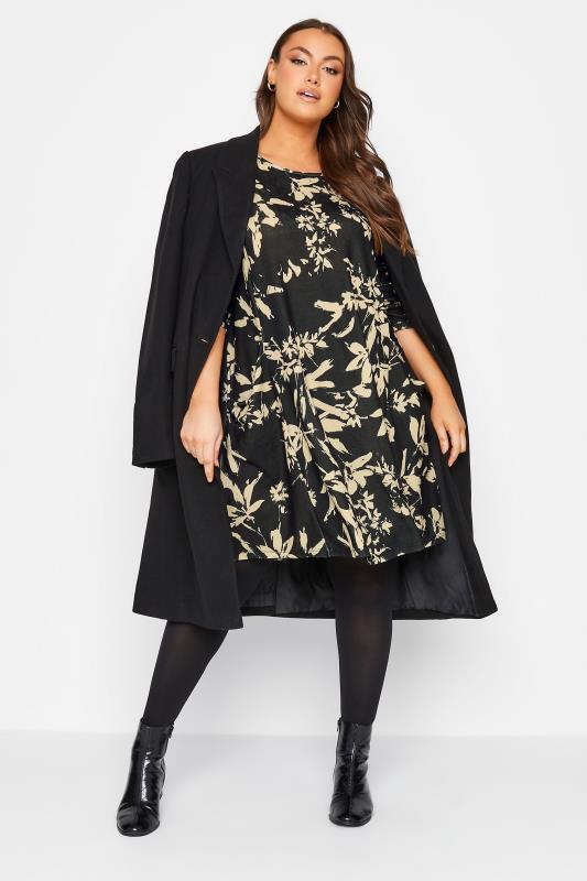 Plus Size Black Floral Print Pocket Swing Dress | Yours Clothing 2