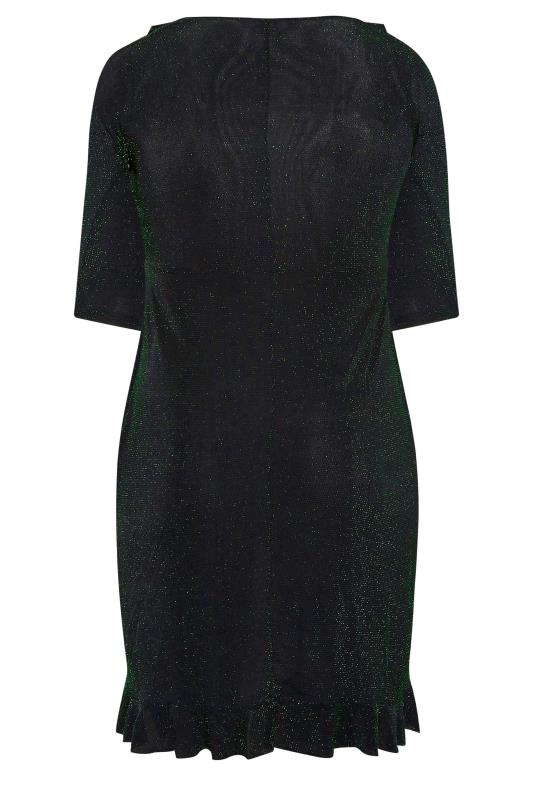YOURS LONDON Plus Size Black & Green Glitter Ruffle Wrap Party Dress | Yours Clothing 5