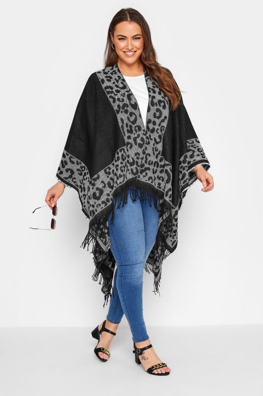 Plus Size Curve Black Leopard Print Wrap Shawl | Yours Clothing 2