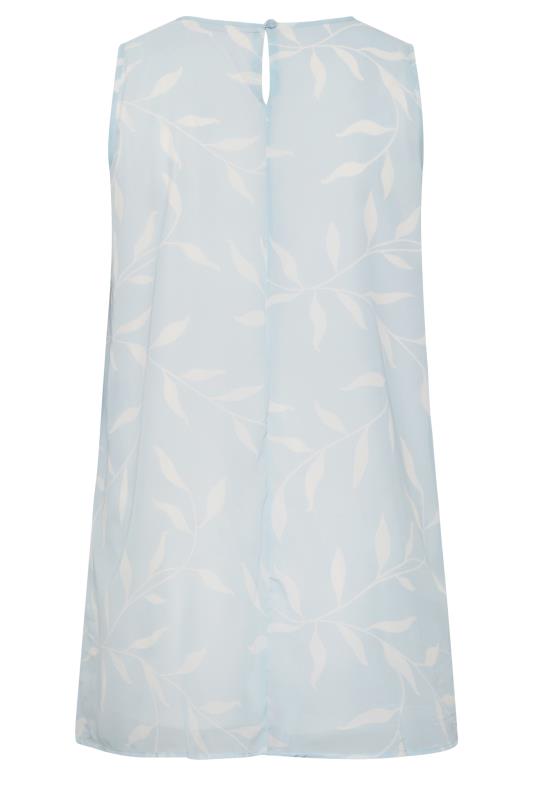 YOURS Curve Plus Size Light Blue Floral Leaf Print Pintuck Sleeveless Blouse | Yours Clothing 7