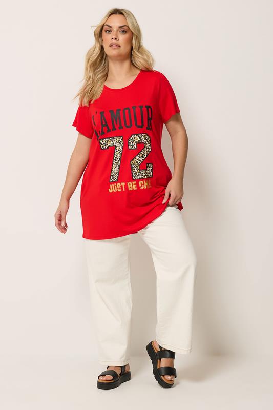 YOURS Plus Size Red 'L'Amour 72' T-shirt | Yours Clothing 1