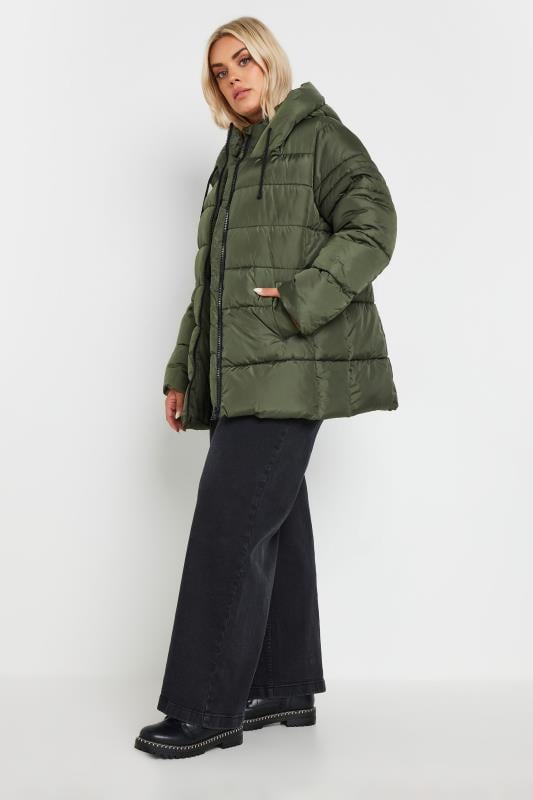 YOURS Curve Green Sporty Puffer Coat | Yours Clothing 3