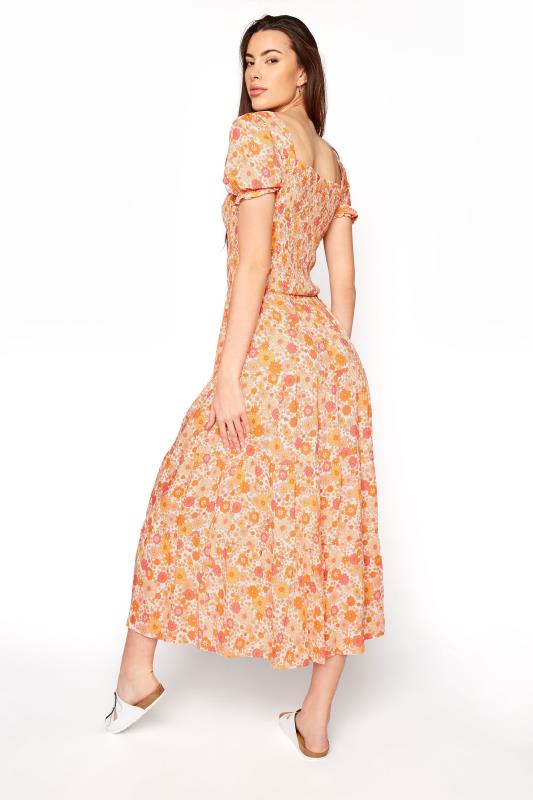 LTS Tall Orange Short Sleeve Floral Maxi Dress 3