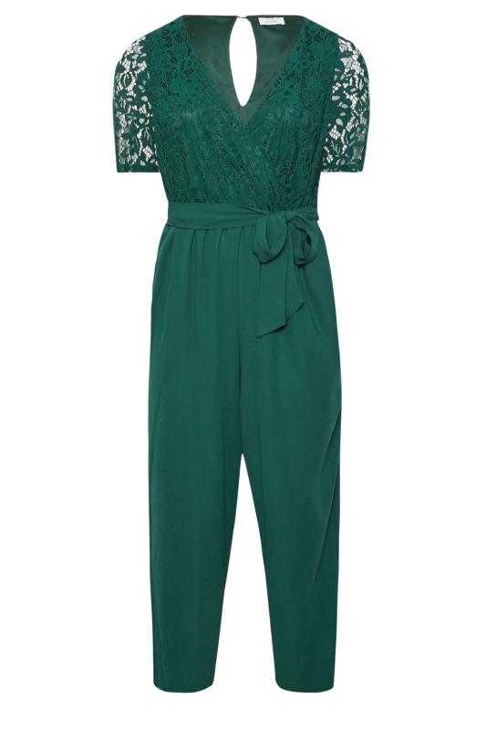 YOURS LONDON Plus Size Green Lace Wrap Jumpsuit | Yours Clothing 6